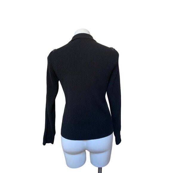 Vintage 90s Black Rib Knit Suede Jacket Cardigan Small - Picture 4 of 6